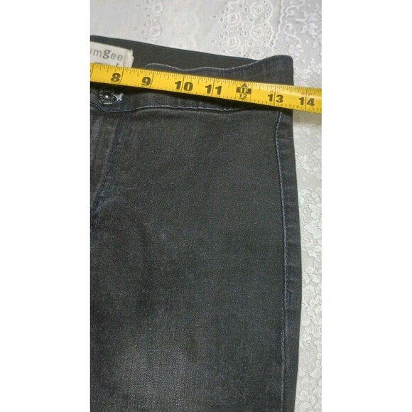 Umgee Boho High Rise Flare Jeans Size 5 Fringe Hem 70s Bell Bottom Stretch Black - Picture 6 of 8